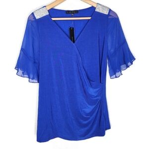 Atelier 29 Blue Crystal Embellished Blouse Size S